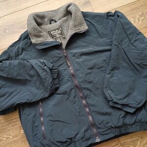 Vtg Eddie Bauer Bomber Jacket Navy Gorpcore Fleece Lined Embroidered Men's Large